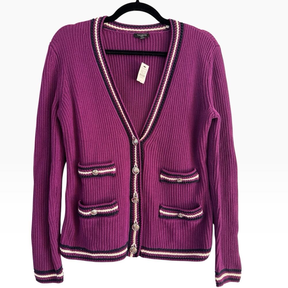 NWT Talbots Royal Purple V Neck Button Front Cardigan Sweater Size Small Petite